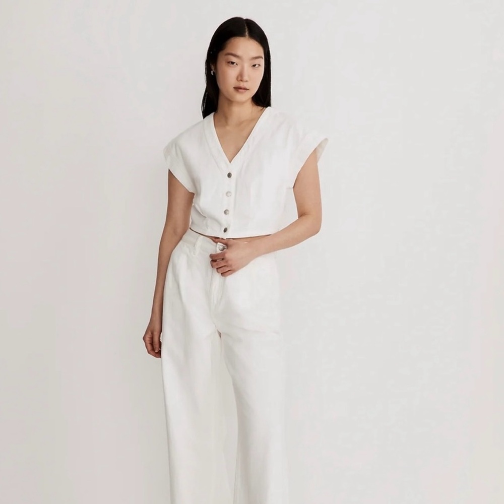 Madewell White Denim Cap-Sleeve Crop Top NWT